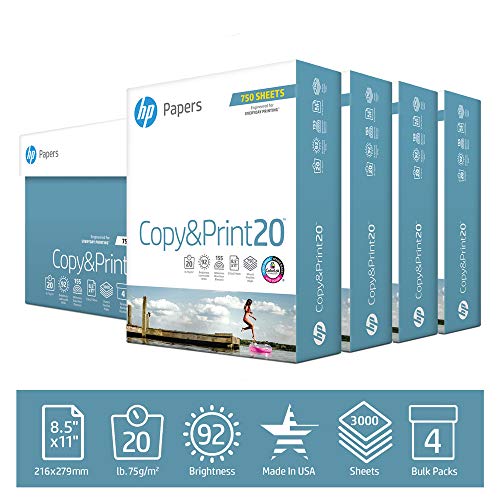HP Printer Paper Copy&Print 20lb, 8.5x11, 4 Bulk Pack Case, 750 Sheets/Pack 3,000