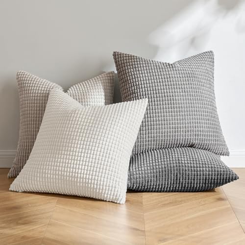 MIULEE Timeless Neutral Pillow Covers 16x16 Inch Set of 4 Mid Century Modern Grey Throw Pillows Rustic Corduroy Couch Pillowcases Nordic Home Decor for Sofa Living Room Bed