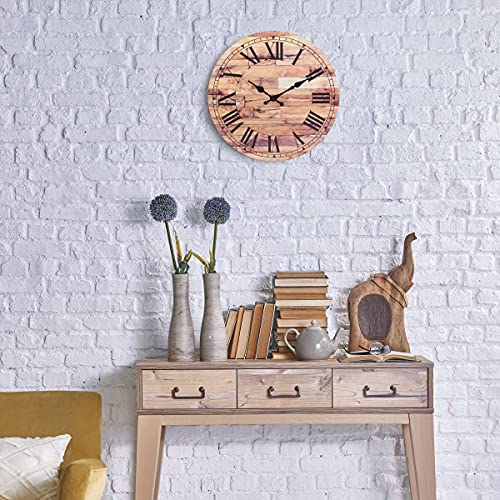 Stonebriar Old Fashioned 14 Inch Round Wood Hanging Wall Clock, Battery Operated, Rustic Wall Decor For The Living Room, Kitchen, Bedroom, And Patio #TOP5
