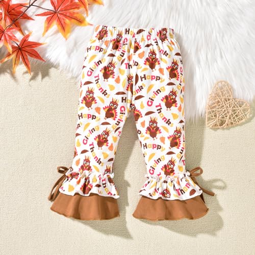 Image of HINTINA Toddler Baby Girls Halloween Thanksgiving Outfits Bell Bottom Flared Pants Set