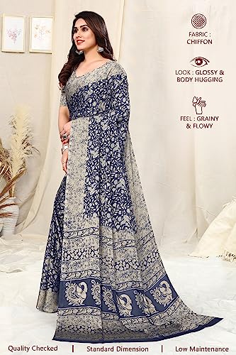 Image of MIRCHI FASHION Saree for Woman Chiffon Madhubani Print | Breathable Comfortable Printed Saree for Office and Regular Use (Available in 15 Designs)