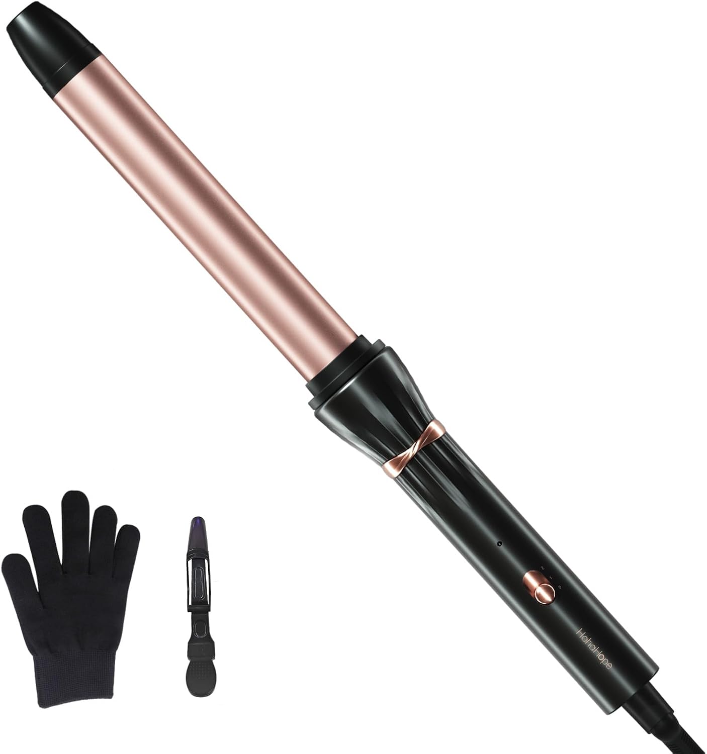 Hahahope 1 Inch Ceramic Curling Wand, Long Barrel Hair Curler for Medium to Long Hair, Clamp-Free for Loose Waves, 2 Heat Settings, Dual Voltage 100-240V, Professional Hair Curler with Glove