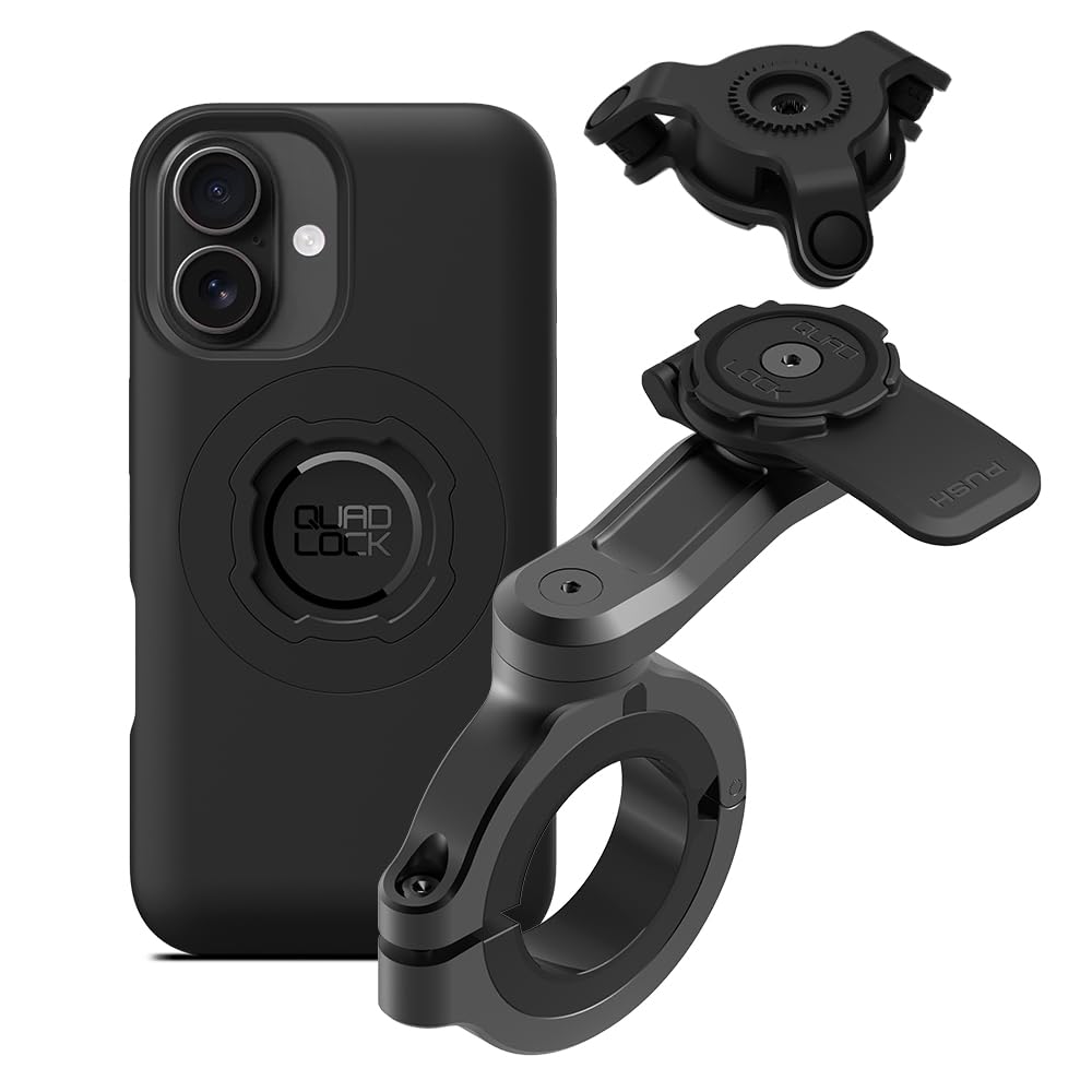 Quad Lock Motorcycle Handlebar Phone Mount PRO - Large with Vibration Dampener and MAG Phone Case for iPhone 16
