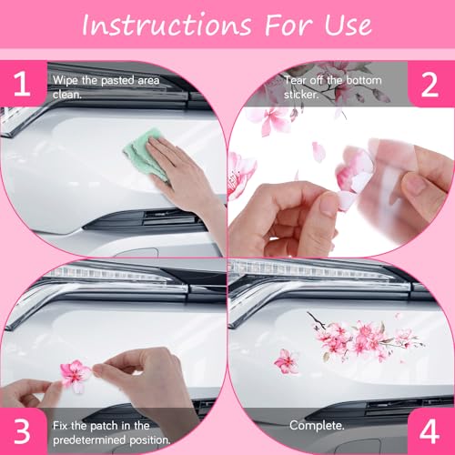 Image of WY Lighting Level Cherry Blossom Car Sticker, 2 Pcs Vinyl Car Decals for Women, Scratch Cover Pink Flower Bumper Stickers, Car Decoration, Waterproof Decal for Automotive, Laptop, Home Decor