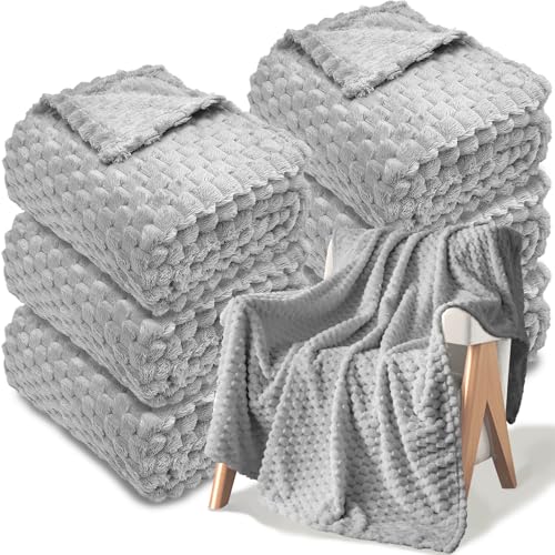 6 Pcs Flannel Throw Blanket Bulk 50 x 60 Inch Turtle Velvet Jacquard Decorative Blankets Soft Lightweight Bed Throw for Sofa Pet Bed Party Outdoor Wedding Ideas Donation Homeless Gifts Gray
