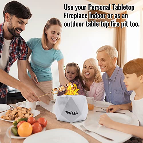 Toffee’s Home Concrete Tabletop Fire Pit Bowl, 2 Hour Burn Time, Portable Tabletop Fire Pit Outdoor & Indoor, Table Fire Pit Bowl, Mini Fire Pit With 2 Stainless Steel Burner Cups, Extinguisher & Mat #TOP6