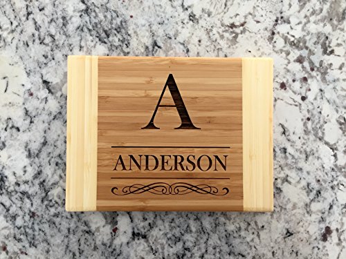 Personalized Mini Cutting Board (Anderson Design) - Decorative Small Wood Cutting Board for Housewarming Gifts, Also Bridal Shower and Wedding Gifts (6 x 8 Two Tone Bamboo Rectangular)
