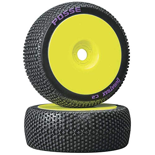 Duratrax Posse 1:8 Scale RC Buggy Tires with Foam Inserts, C2 Soft Compound, Mounted on Yellow Wheels (Set of 2)