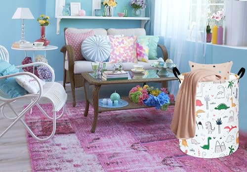 Image of Collapsible Kids Laundry Basket Clothes Hamper, Foldable Storage Organizer Bin, Toy Clothes Storage with Handles for Boys Girls Bedroom, Room Decor Dinosaur