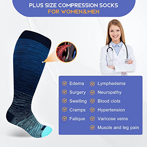 Image of LEVSOX Plus Size Compression Socks for Women Men Wide Calf Extra Large 15-20 mmHg Knee High Sock for Nurses Pregnant Travel
