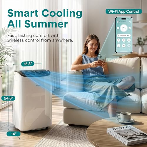 Image of SereneLife 8,000 BTU Portable Air Conditioner with Dehumidifier & Fan | Portable AC Unit with WiFi for Wide Area Climate Control | Compact Standing Air Conditioner with Window Kit