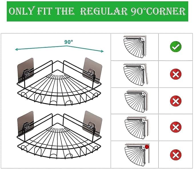 Image of Corner Bathroom Shelf Organizer - Rustproof Wall Mounted Shower Caddy Rack with Strong Adhesive, No Drilling, Black Metal Storage for Shampoo, Soap, Toiletries & Kitchen Use (1)