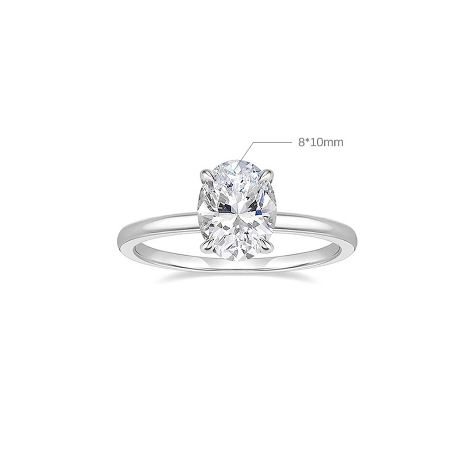 Anillos de boda de oro blanco para mujer, anillo de boda solitario pulido de oro de 9 quilates, 14 quilates y 18 quilates con moissanita ovalada de 8 x 10 mm