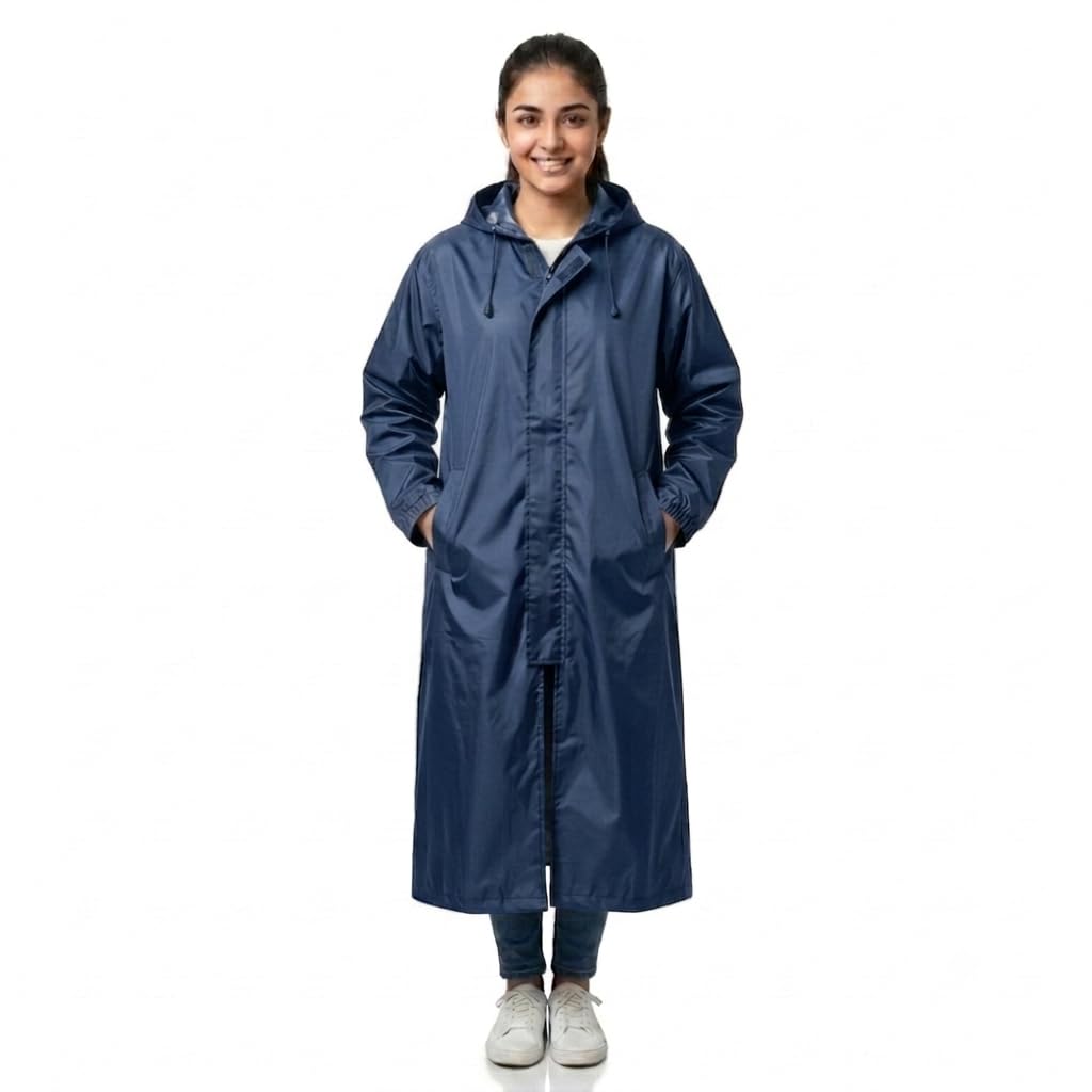 Raincoat for Women | Nylon Full Sleeve| Single layer | Hooded with Cap Full coat with Pockets | women fullcoat | XXXL free size.-image-13