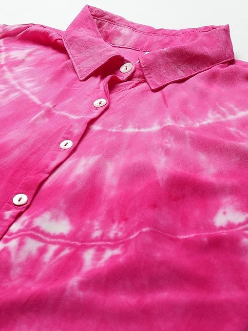 Image of Maaesa - Women Handcrafted Tie-Dye Rayon Shirt | Casual & Office Wear | Relaxed Fit | Long Sleeve | Breathable & Lightweight Fabric