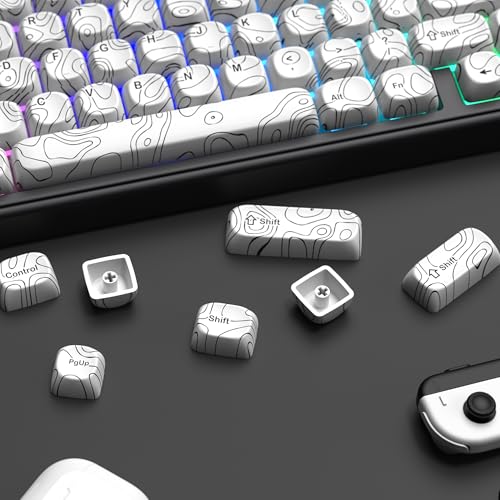 Image of dagaladoo White Keyboard keycaps,PBT keycaps Topographic