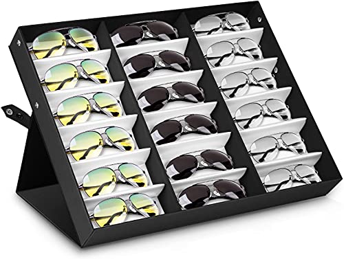 amzdeal Sunglasses Display Case 18 Slot Sunglass Eyewear Display Storage Case Tray Gift for Him Her