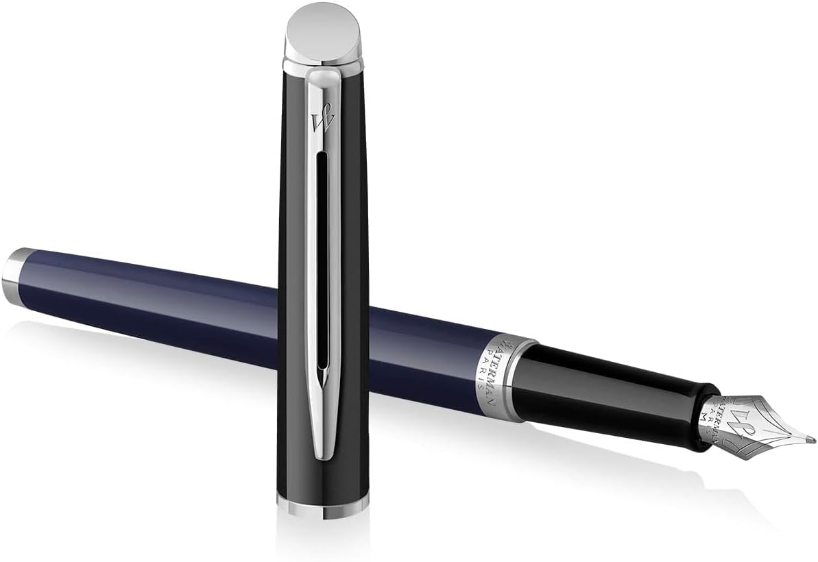 Waterman Hémisphère Ensemble stylo plume et stylo à bille avec gravure, kit d'écriture de luxe, personnalisable, comme cadeau d'anniversaire, d'anniversaire et de Noël, bloc noir et bleu