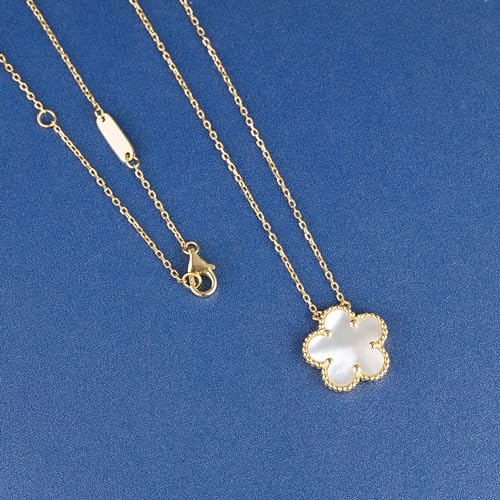 925 Sterling Silver 14K Yellow Gold Plated Hawaiian Plumeria Clover Flower Motif Beaded Necklace Pendant 16" + 2" Adjustable Chain, Nickle Free Hypoallergenic for Sensitive Skin, with Gift Box2