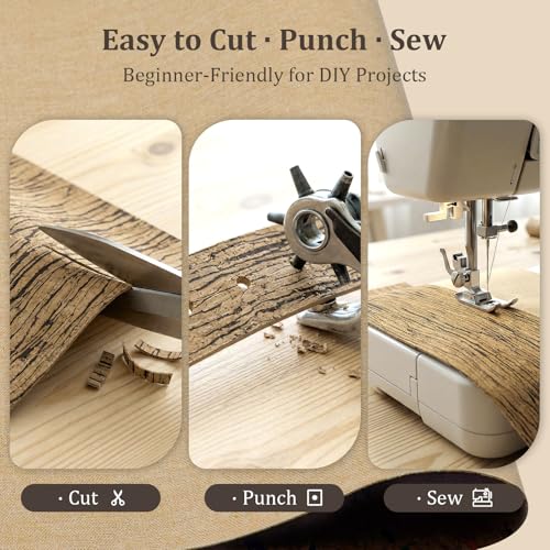 Image of SorenCut Cork Fabric by The Yard,Cork Fabric for Sewing with Black Coffee Surface,12 * 52 Inch Larger Size for Handcrafts,Cutting DIY Projects