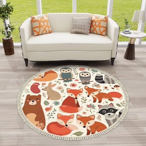 Tapete redondo boho de lino y algodón 4 ft multicolor miniatura 3