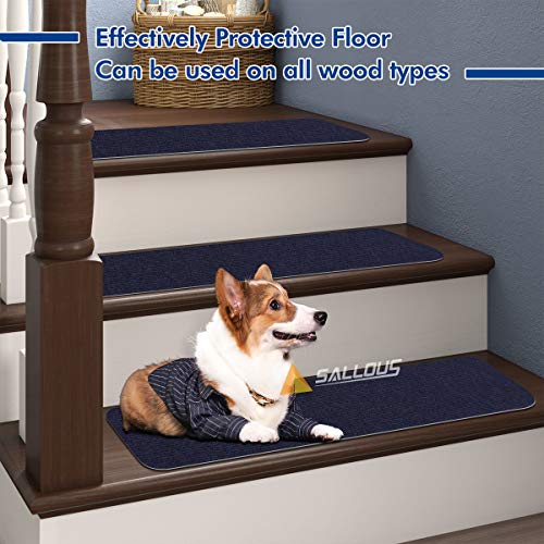 SALLOUS Stair Treads Carpet Non Slip, Set of 15 Stair Runners for Wooden Steps, 8"x30" Safety Carpet Stair Treads for Kids Elders and Pets, Stair Strips for Indoors & Outdoors (Dark Blue) - Thumbnail 2