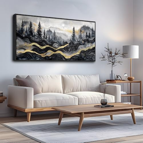 KELIYUAAN Large Canvas Wall Decor For Living Room Black Framed Wall Art For Bedroom Office Restaurant Murals Abstract Mountain Landscape Painting Wall Print Artwork Pictures Home Decor 30"X60"