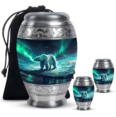Image of Polar Bear Urn Human Ash Adult - Cremation Urns - Urn for Ashes Adult Male - Urns for Burial - Memorial Urns for Male & Female - 1 Large & 2 Small - Funeral Urns for Ashes Adult