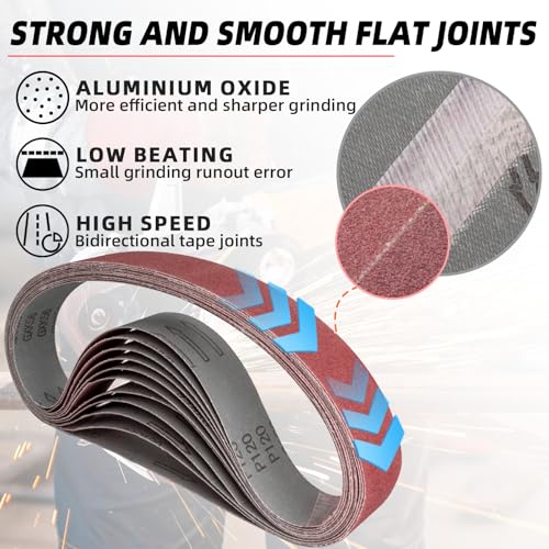 FEIHU10 Stück Aluminiumoxid-Schleifbänder 40 x 760 mm. Korn 80,Schleifband-Set, für kompatibel mit Rohrbandschleifer,Bandschleifer,Polieren Metall,Holz