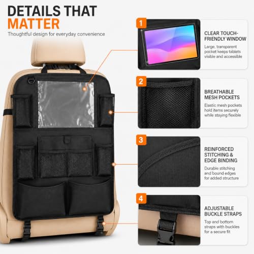 Image of Car Backseat & Boot Organizer - 10 Storage Pockets + Dedicated Touch‑Screen Tablet Pocket, Seat‑Back Protectors for Toys, Drinks, Snacks & Car Accessories, Universal Fit, 1 pcs