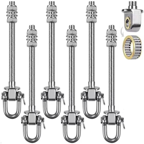 HEYOUTH Ganci Oscillanti con Cuscinetti,6 Pezz-Acciaio Inossidabile 304 (M10x180mm,Lunghezza Totale 235mm)-Ganci Girevoli per Oscillazione 180°-Ideali per Altalene, Amache, Punching Ball, Palestra