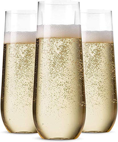 Comparison: Best Plastic Champagne Flutes 6 Munfix 48 Pack Stemless Plastic Champagne Flutes Disposable 9 Oz Clear Plastic Toasting Glasses Shatterproof Recyclable and BPA-Free