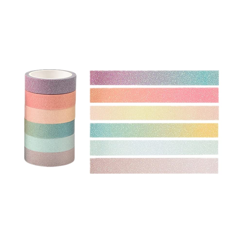 AxeWoodz Glitter Washi Tape Set 6 Rolls Colored Masking Tape Morandi Decorative Tape Adhesive Craft Tape for Bullet Journal, DIY Crafts, Scrapbook, Gift Packaging (Morandi)