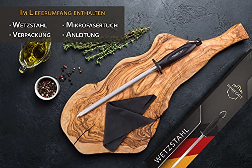 Foto von Finefort Wetzstahl für Messer - Premium Wetzstab inklusive Reinigungstuch und Tipps & Tricks - Messer Abzieher mit ergonomisch geformtem Griff (schwarz)