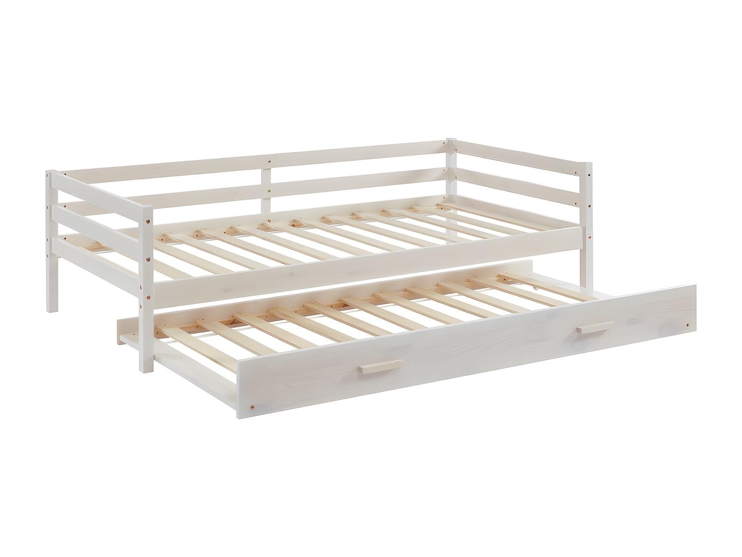 Vente-unique - Lit gigogne 2 x 90 x 190 cm - Pin Massif et MDF - Blanchi à la Chaux - Aedan II