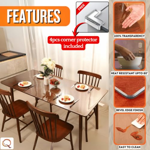 Image of Qlarity Covers 1.5mm Super Shield Dining Table Cover, 23 X 23 Inch Clear | Premium dining table transparent sheet made from durable PVC provides waterproof, anti-slip protection for everyday dining