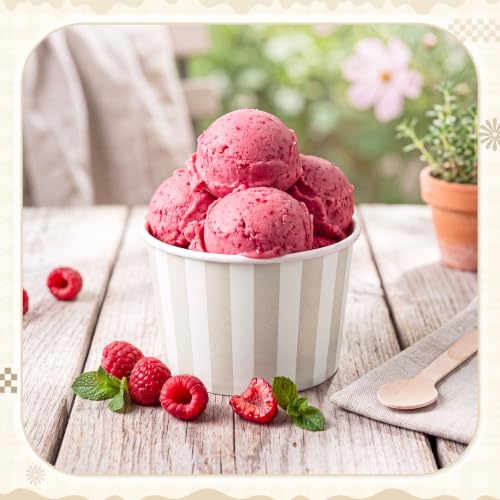 Image of Zopeal 50 Count Beige Striped Ice Cream Cups Disposable Dessert Bowls | 9 oz Paper Ice Cream Bowls, Birthday Party Supplies, Snack Cups Sundae Picnic Yogurt Bowls for Food
