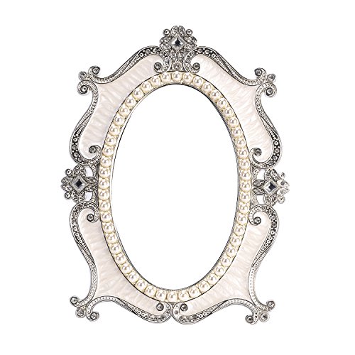 Nerien Vintage Style Pearl Oval Makeup Mirror Floral Tabletop Mirror with Back St