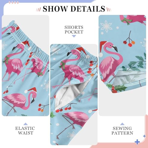 Merry Christmas Flamingo Berry Boys Long Pants Soft Trousers Elastic Waist Kids Lounge Bottoms with Pockets S-XL4