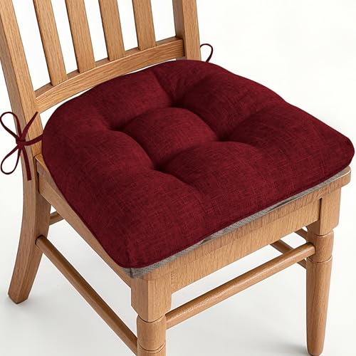 Image of AddGrace Chair Cushions for Dining Chairs Set of 1 Kitchen Seat Cushions with Ties and Non Slip Backing Tufted Indoor Seat Pad for Kitchen Dining Room 18 inch x 17 inch x 3 inch Burgundy