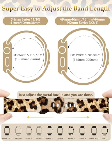 Image of wipalor Leopard Print Bands for Apple Watch Bands for Women 42mm 41mm 40mm 38mm, Cute Gold Leopard iWatch Bands Soft Silicone iPhone Watch Bands Series 11 10 9 SE 8 7 6 5 4 3 2 1-Gold