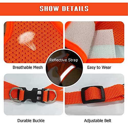 Image of FEimaX Dog Harness and Leash Set for Walking, Soft Mesh Adjustable Easy Control Lightweight Cat Vest Harnesses with Reflective Strips, Escape Proof Small Dogs Cats Vests (Orange, Large)