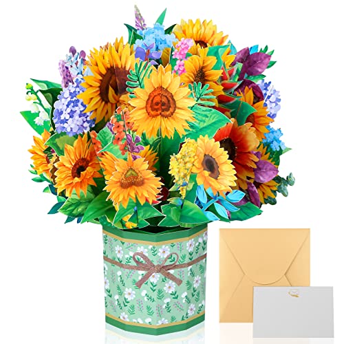Caffox Get Well Soon Pop Up Card, 3D Paper Flowers Bouquet Greeting Card Sunflower...