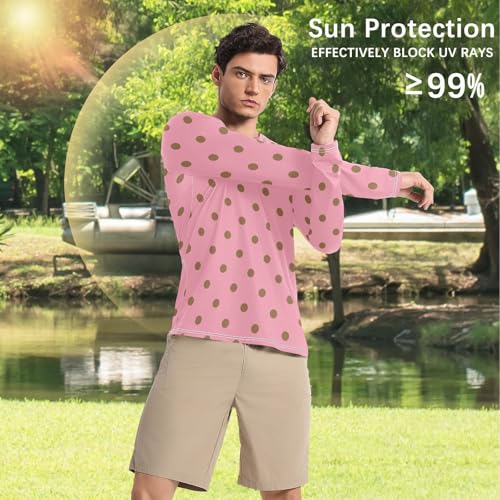 Men's Sun Protection Long Sleeve Outdoors UPF 50+ Long Sleeve Sun Shirt Elastic Loose Polka Dots Bright Pink Mid Century Modern4