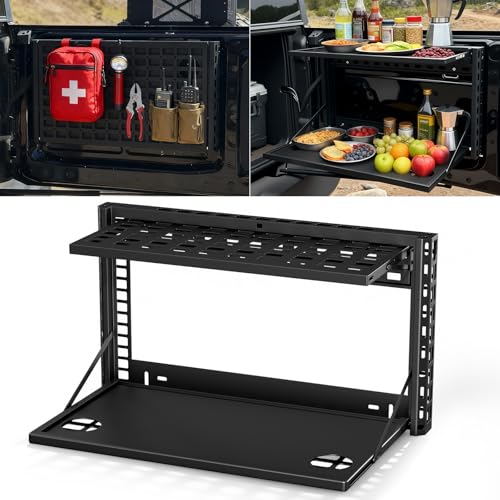 HOCHO Fit for Bronco Tailgate Table Heavy Duty 2-Layers Upgraded Collision-Free Noise No-Drill Easy to Install Foldable Molle Panel Fit for 2021-2026 Ford Bronco Accessories