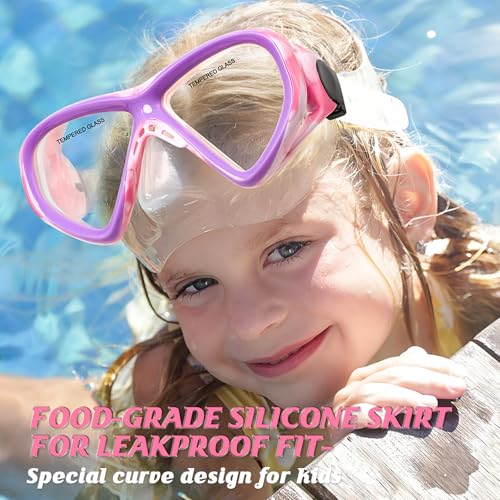 Image of Kids Swim Goggles Snorkel Diving Mask for Boys Girls Ages 5-15, Two-Color Anti-Fog Swimming Goggles with Nose Cover