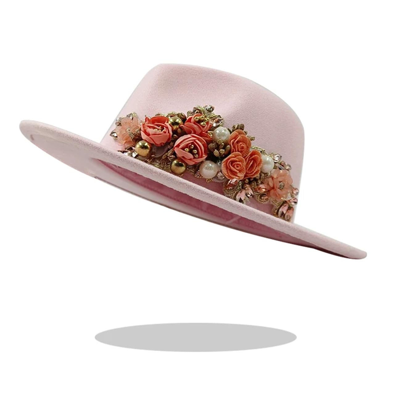 Cappello da donna a tesa larga Jazz Cap Autunno Inverno Chiesa Cappelli Femme Fiore Ricamato Cappello Fedora Matrimonio