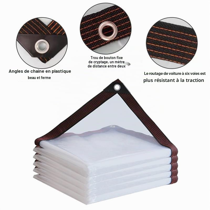 Bâche en PVC avec œillets, transparente, imperméable, protection contre la pluie, le vent, le soleil, pour balcon, jardin, serre (4 m x 6 m)