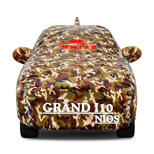 Image of Waterproof Car Cover for Hyundai Grand i10 Nios | Dustproof, UV & Scratch Resistant Soft Cotton Lining | Triple Stitched, Mirror Pockets & Elastic Hem | Jungle