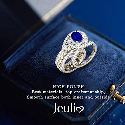 Jeulia Oval Solitaire Engagement Silver Ring: Sterling Bridal Ring Sets Sapphire Blue Cubic Zirconia Wedding Eternity Band With Jewelry Box (Blue, 5.5) #TOP2